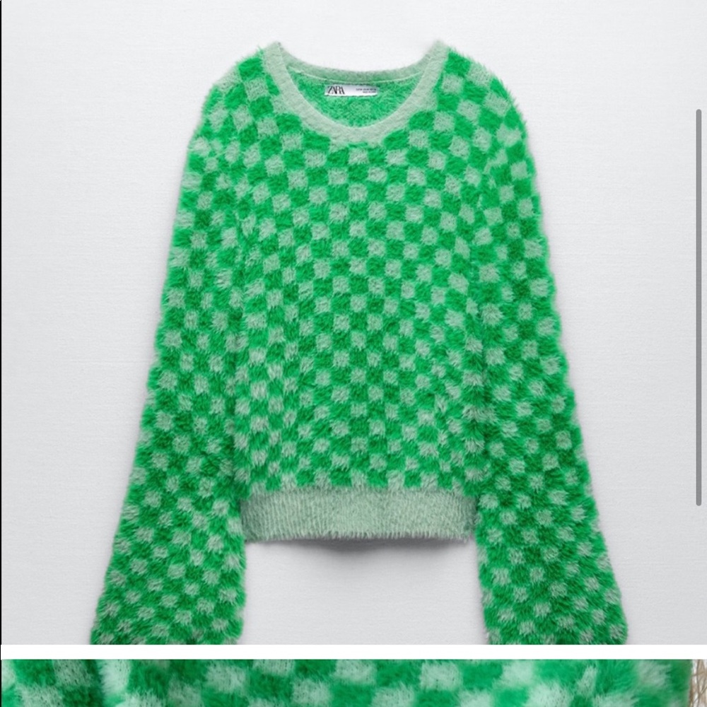 ZARA CHECKERED SWEATER GREEN SIZE M